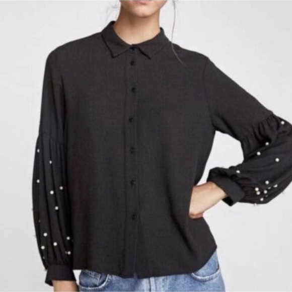 Zara Puffy Sleeve Shirt with Pearls - Picture 11 of 11